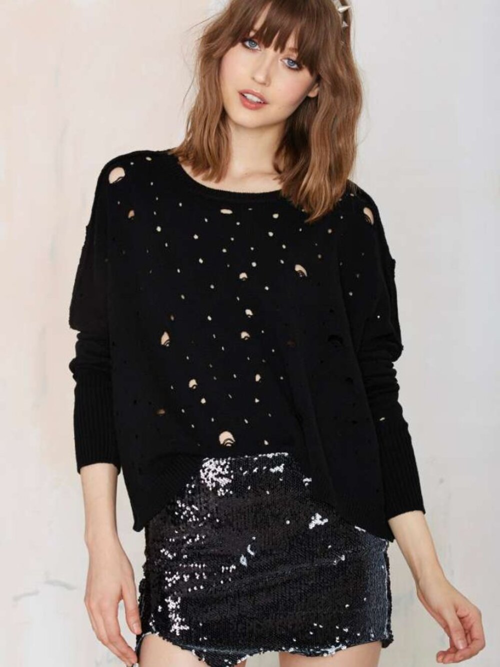 Grunge Hole Distressed Open-Knit Pullover Oversized Sweater Goth Long Sleeve